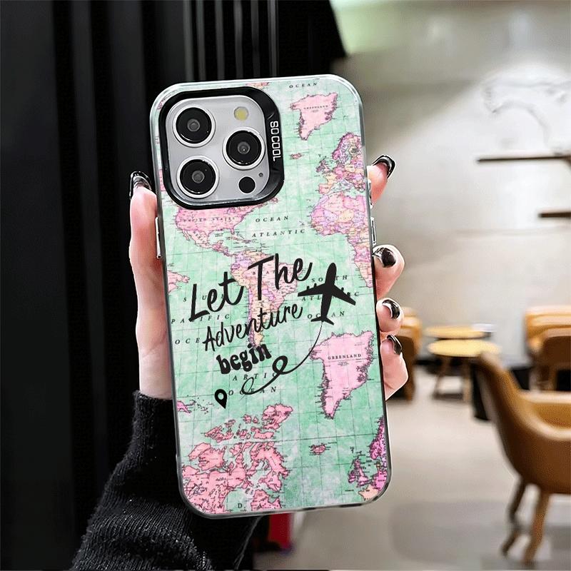 Travel Map Artistic Pattern Shockproof Phone Case for iPhone 17 Air 16 16E 15 Pro Max 14 Plus 13 Mini 12 Back Cover Anti Fall Fu