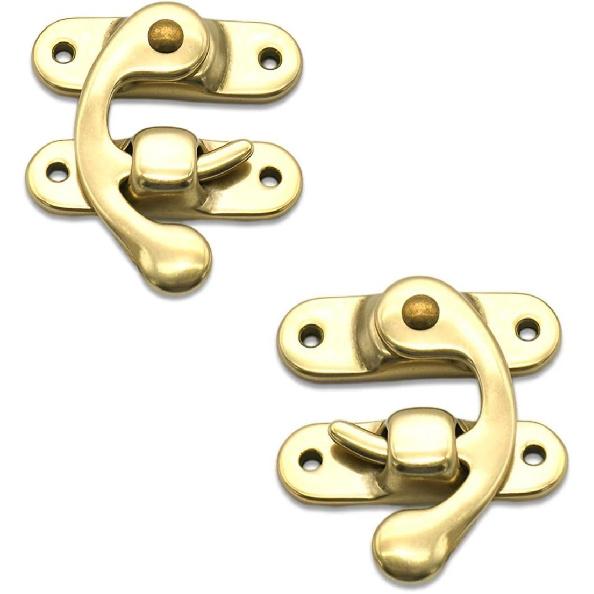 Antique Hook Hasp, 100% Solid Brass Swing Arm Clasp Latch 2Pack Vintage Style Left and Right Hook Latch with Mounting Screws for Suitcase Jewelry Box