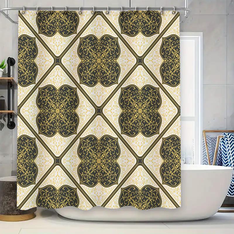 

Vintage Gold Black Shower Curtain Waterproof Bathroom Decor For Hotel 180X240Cm W60H190(CM)-1 Pcs