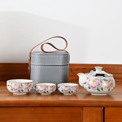 Ru Ofen gedrehte Zweig Lotus, ein Topf mit drei Tassen Reise-Teeset, ein komplettes Set Schnellbecher Outdoor-Tragetasche, Aufguss-Teekanne