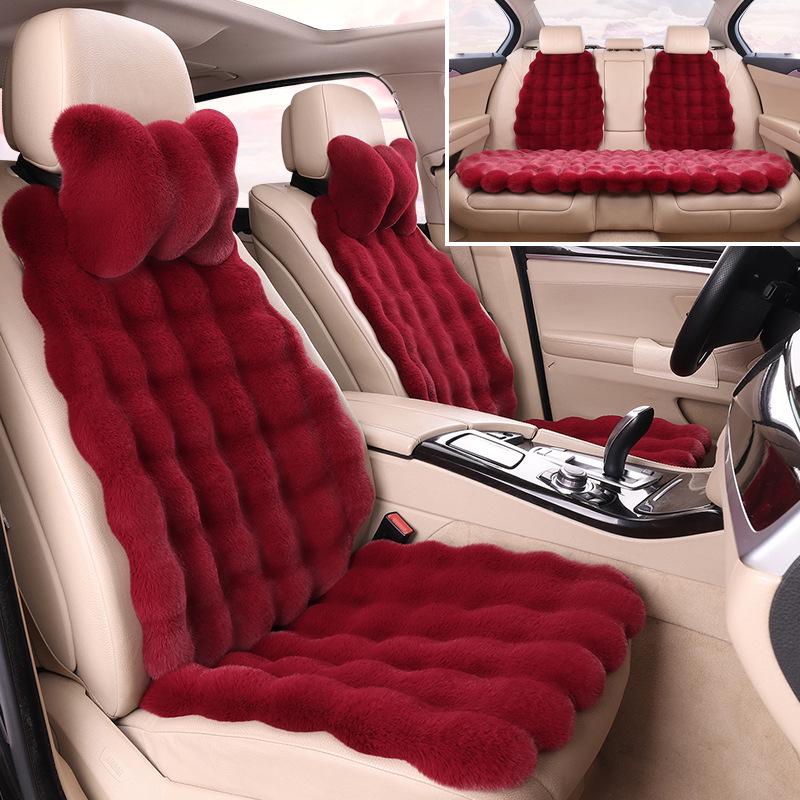 Winter Velvet Car Seat Cushion Set - Thickened Plush, Warm, 3-Piece with Backrest