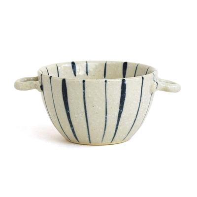 Tatara Soup Cup Cafe Bowl Cup with Two Hands Retro Striped Small Bowl 260ml Mino Ware Ceramic Cafe Tableware Safe White Microwave/Dishwasher