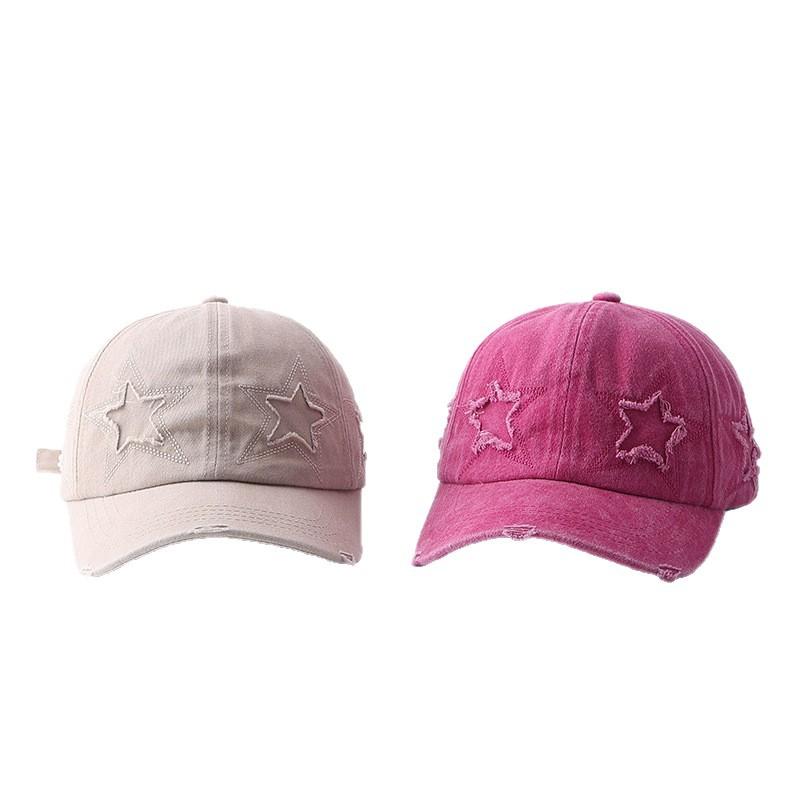 Pure Cotton Denim Washed Double Five-pointed Star Baseball Cap American Casual Hole Cap