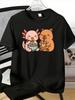 Unisex Crew Neck T Shirt Kawaii Axolotl Capybara Print RaUnisex Boba Tea Graphic Soft Cotton Casual Male Daily Short Sleeve Basic Top