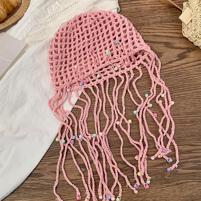 Stylish Handmade Knitted Hat For Women With Bohemian Floral Design And Tassels