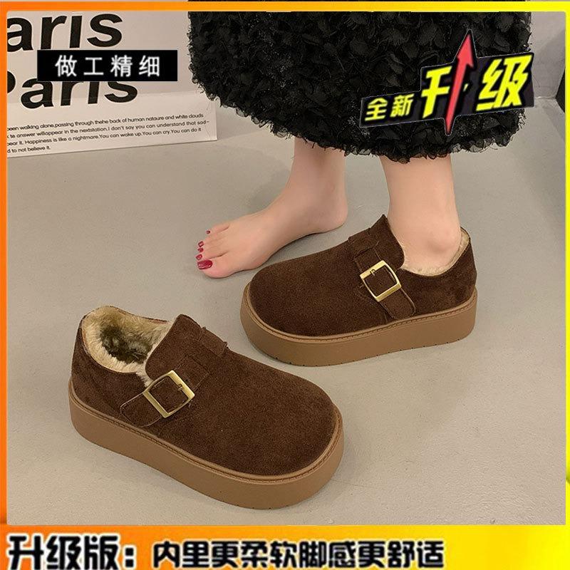 Leather thick-soled velvet women's warm snow boots, winter new one-pedal cotton shoes