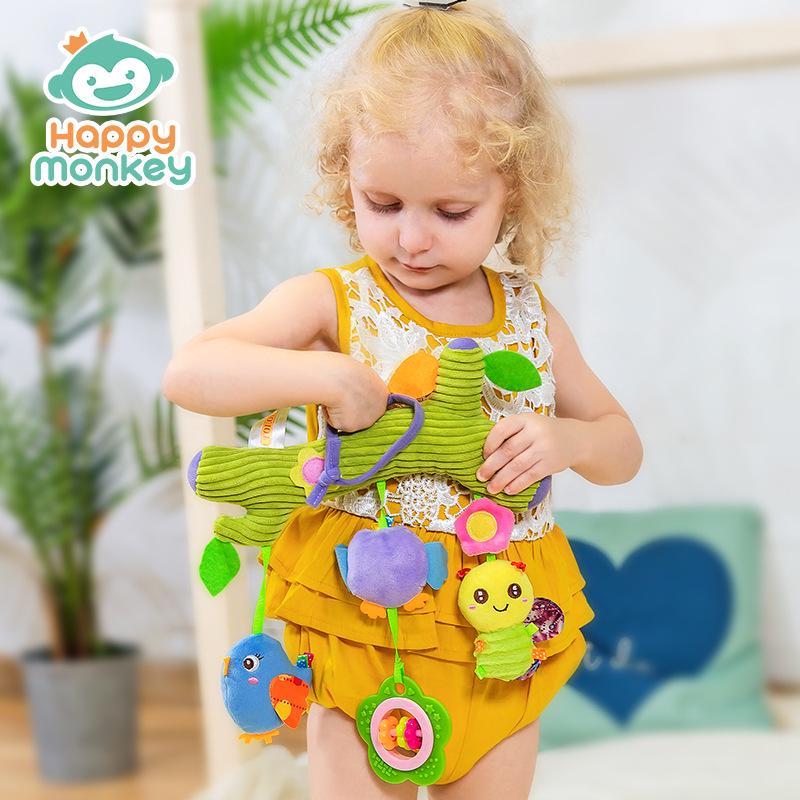Happy Monkey Teether & Rattle Plush Crib Toy