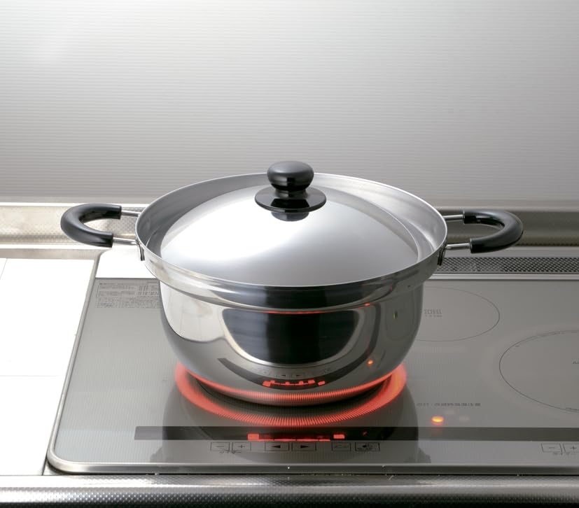 Yoshikawa Kurumentei Edelstahltopf, 26cm, 7,8L Fassungsvermögen, Hergestellt in Japan, Edelstahl, Induktionsgeeignet, Geschenkverpackung verfügbar, SJ1369