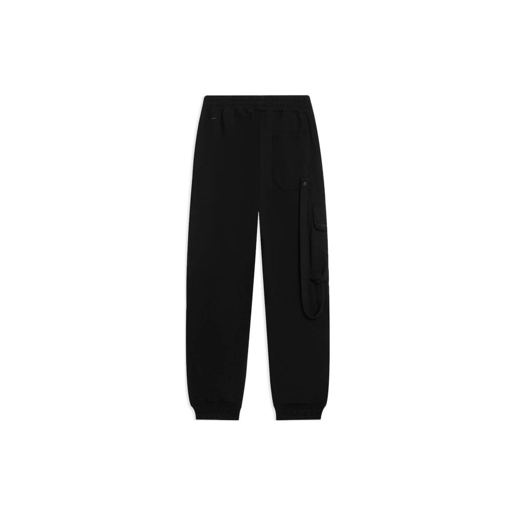 Li Ning Sports Fashion Series Solid Color Zipper Pocket Design Elastic Waist Cuffed Casual Pants Men Bottoms Black AKLSF57-4
