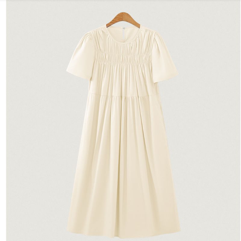 South Korea Dongdaemun Plus Size Women's round Neck Light Blue Sweet Leisure Mid Length Long Length Short Sleeve Dress Trendy L-4XL