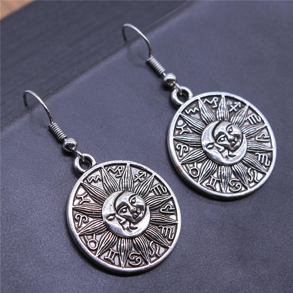 Vintage Totem Earring Sun & Moon Dangle Earrings Geometric Women Dangle Earrings Star Moon Female Korean Jewelry