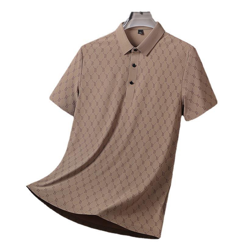 Men's Summer Ice Silk Short Sleeve Polo - Casual, Lightly Elastic, Mature Lapel T-Shirt.