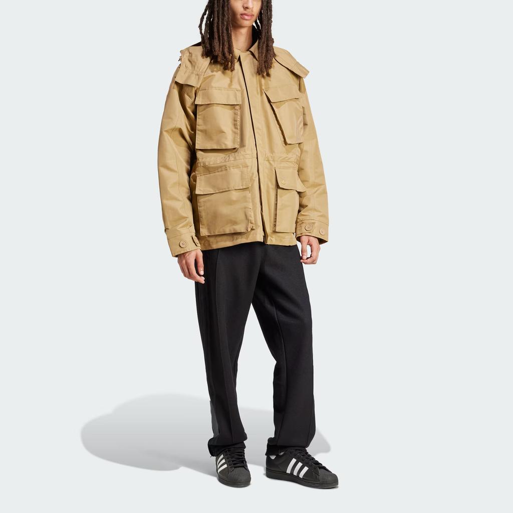 Adidas Originals Premium Jacket Solid Color Outdoor Sports Hooded Multi-Pocket Work Jacket Men Jackets Cardboard-Yellow IY8123
