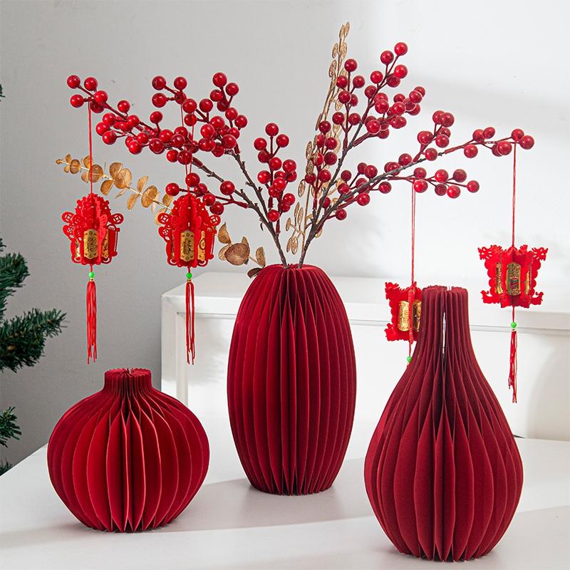 3D Paper Honeycomb Vase 2026 New Year Decoration Reusable Table Centerpieces Red Decorative Vase Wedding Christmas Party Decor