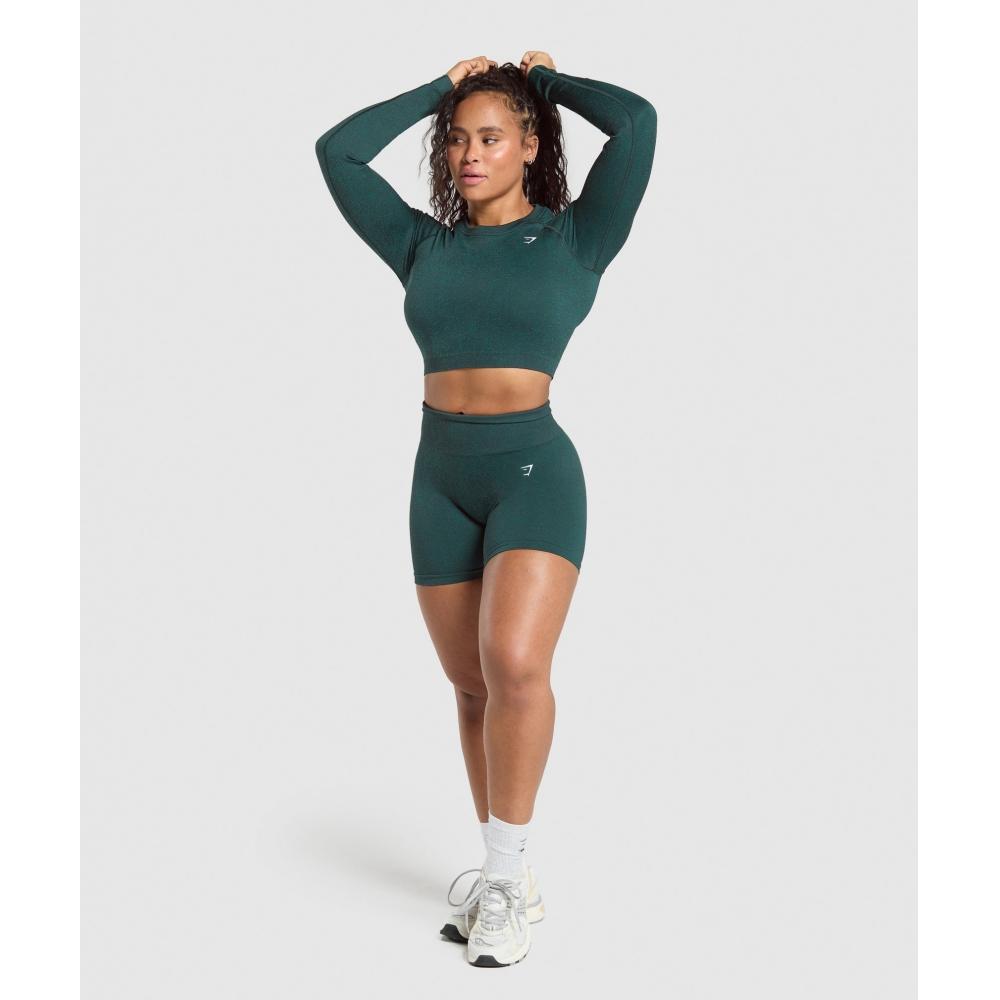 Gymshark Adapt Fleck Seamless Long Sleeve Crop Top Darkest Teal Functional Teal B2a1c Tbt3