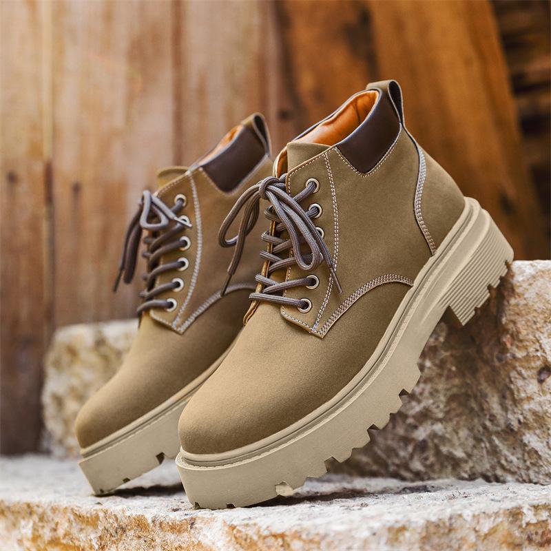 Martin Boots Men'S Autumn British Style Retro Rhubarb Boots Heightening Casual Thick-Soled High-Top Tooling Boots 66591-J