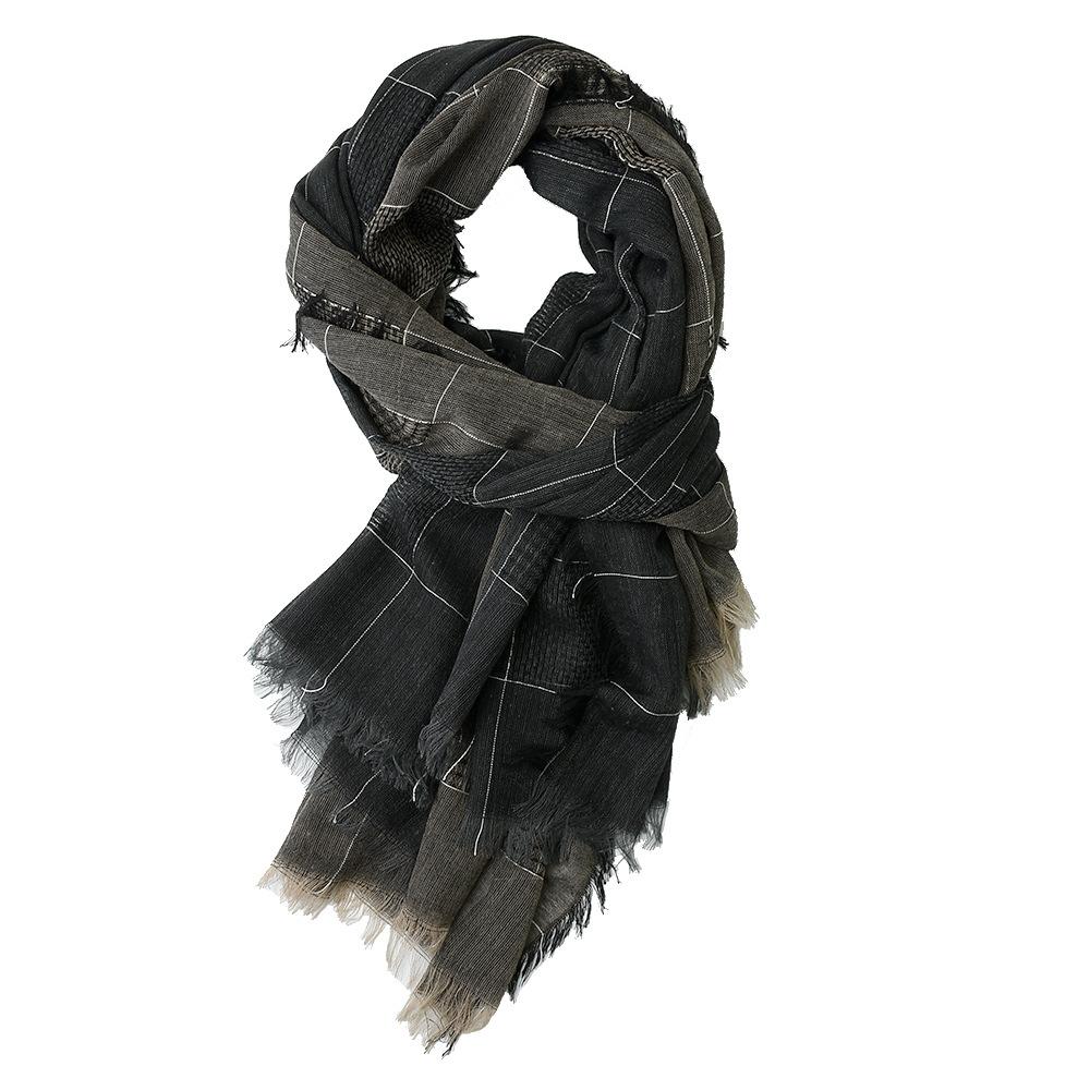 Cotton Linen Men Scarf Patchwork Scarf for Men Tassel Autumn Winter Long Mens Scarves Fashion Male Accessories