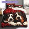Bernese Mountain Dog and Rose Pattern Bedding Home Decoration Birthday Gift (1 * duvet cover + 2 * pillowcase, without core)