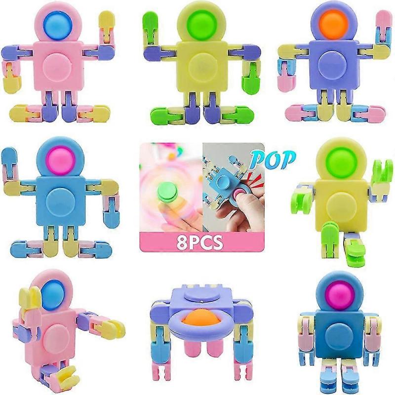8pcs Pop Spinners, Sensory Fidget Toys Deformable Diy Chain Finger Spinners Stress Relief Birthday Gifts For Kids Adults