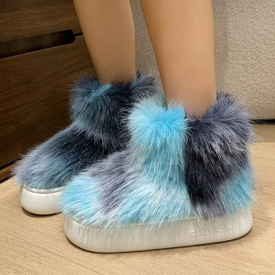 Stivali da Neve da Donna Invernali Caldi in Peluche con Tintura Tie-Dye alla Moda Stivali da Neve da Donna Stile Street con Suola Spessa Antiscivolo Scarpe Imbottite in Cotone