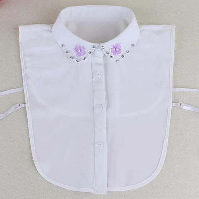 Fashion Ladies Fake Collar for Women Chiffon Fake Collar Rhinestone False Collar Lapel Detachable Button Half-Shirt Blouse Top