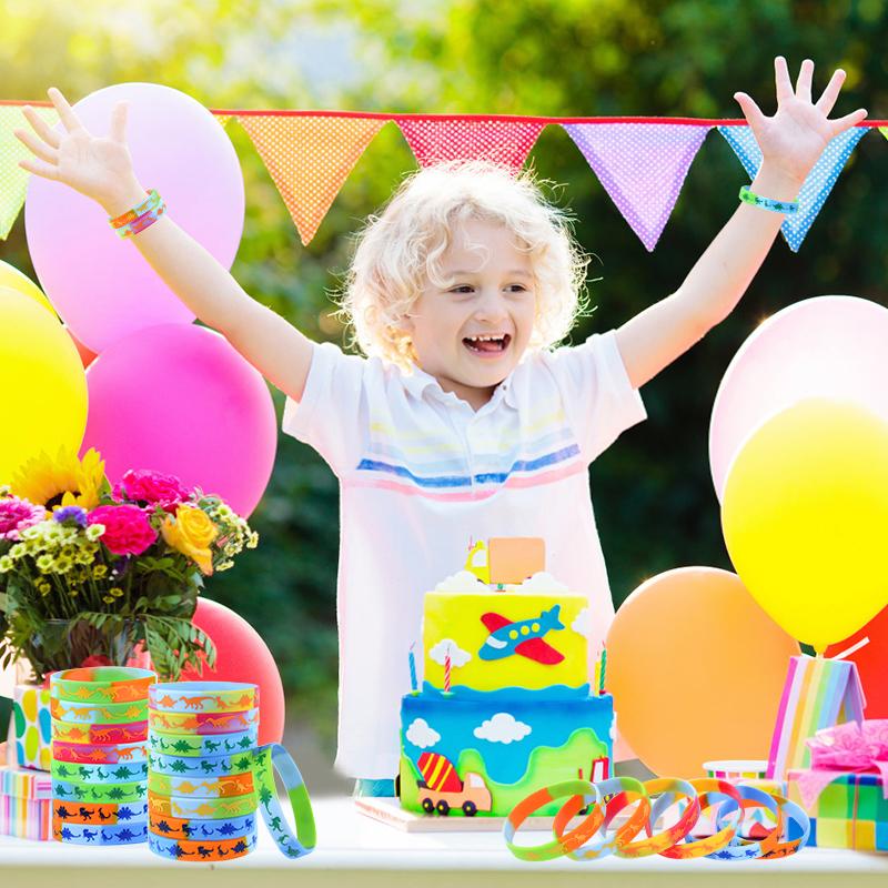 12Pcs Dinosaur Silicone Bracelets Kids Favors Gift For Jurassic World Dinosaur Jungle Birthday Party Decoration Supplies Mixed