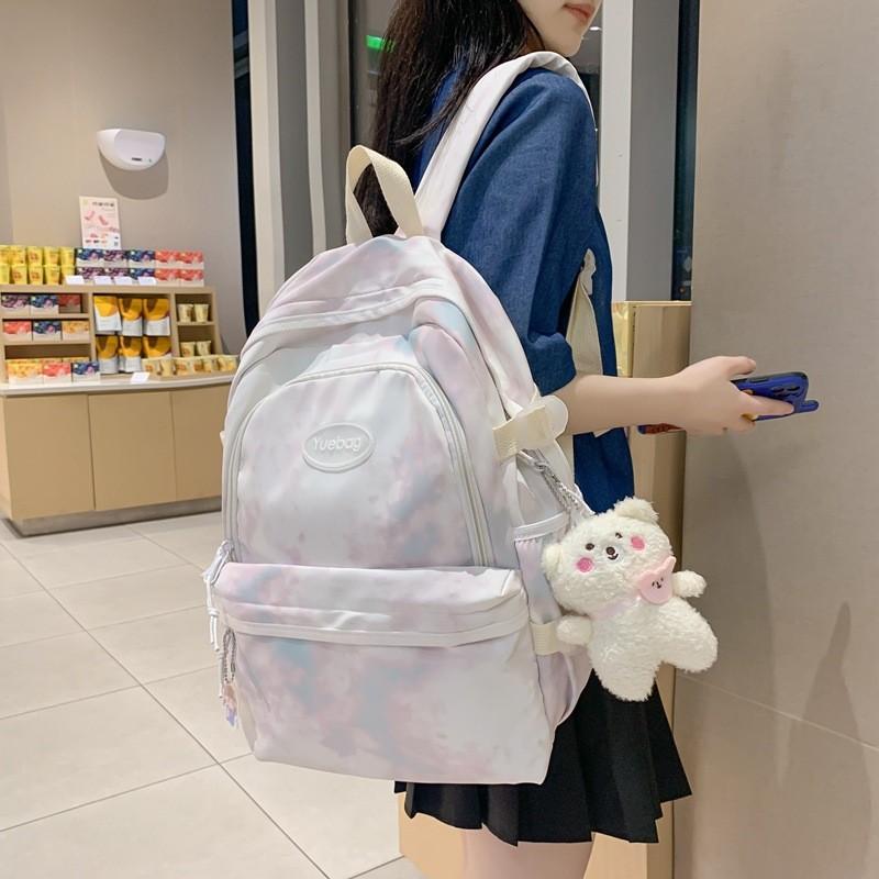 Letter Fashionable Decoration Tie Dye Pattern Student Casual Backpack School For