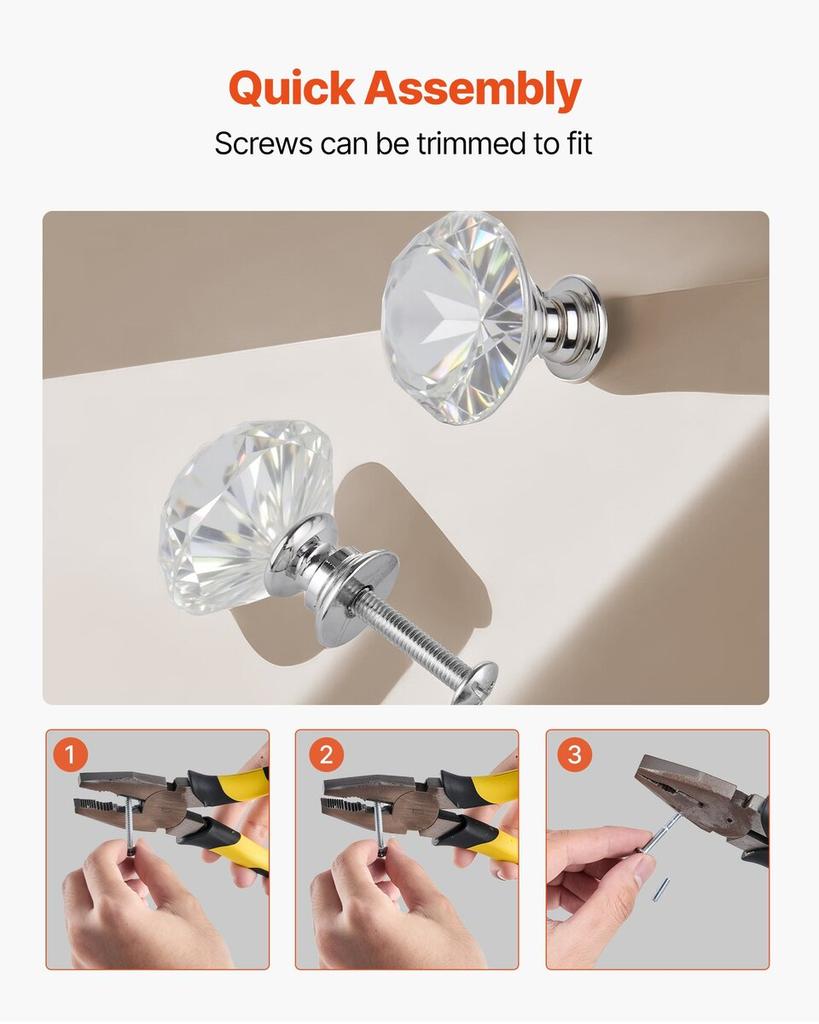Cabinet Knobs, 12 Pack, 31 Mm Acrylic & Zinc Alloy Drawer Pulls Door Handles, Diamond Kitchen Solid Knobs Dresser Handles, Cupboard Hardware with