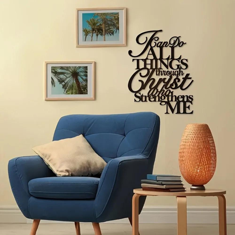 1 Stück Schwarze Metall-Silhouette Rücktrittsslogan Wandbehang Dekoration, Eine Metallwandplakette mit Bibelvers