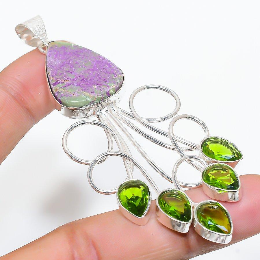 

Purpurite, Peridot Gemstone Handmade Ethnic Jewelry Pendant 3.51 SR-10873