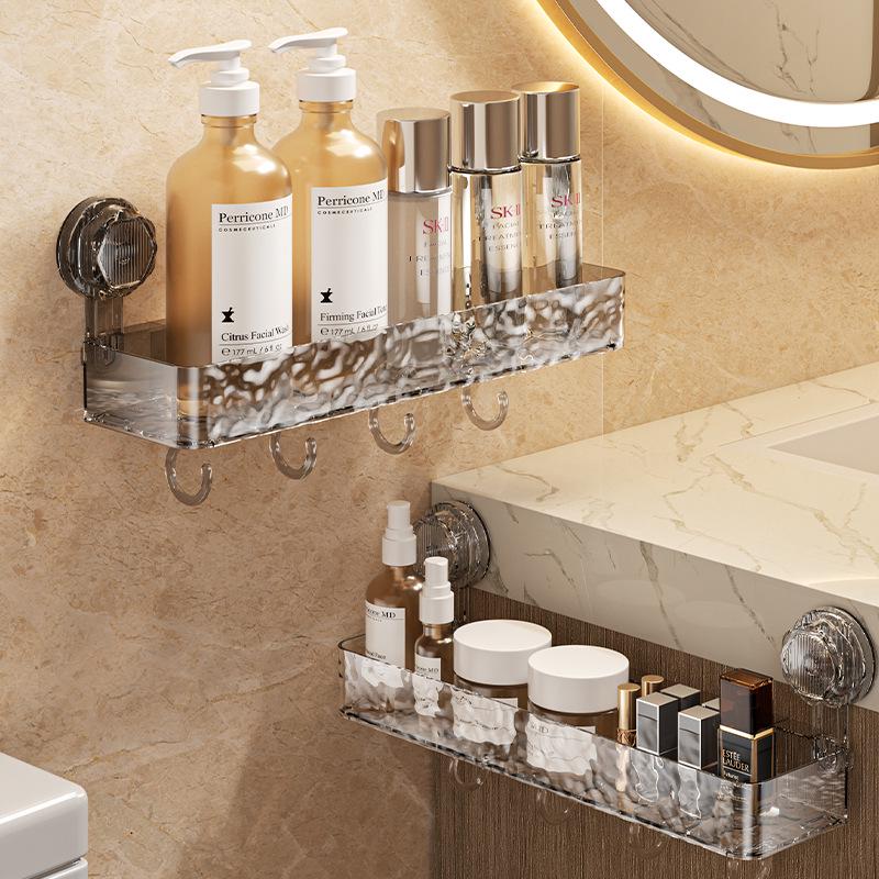 Wall-Mounted Punch-Free Corrugated Suction Cup Storage Rack for Bathroom Sink and Bath Supplies