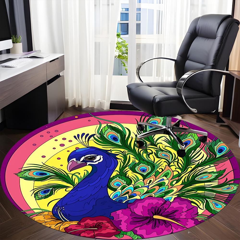 1pc Peacock Feather Chair Carpet for Office Non-Slip, Machine Washable Rug for Office - Holiday DecorMachine Made yy251029014