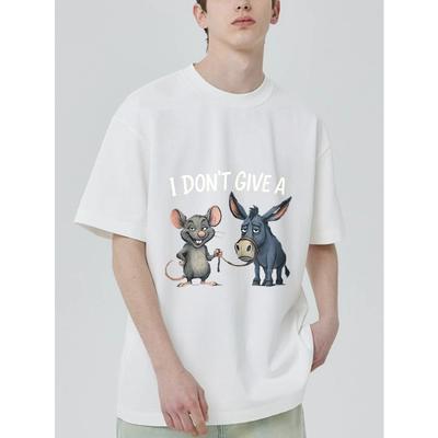T-Shirt Nera I Don't Give A Stampa Cartone Animato Topo e Asino Abbigliamento Casual per Uomo e Donna Streetwear Moda Outfit Estivo
