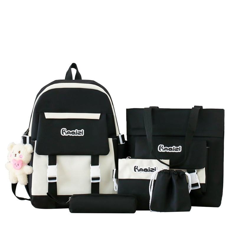 Girl School Backpack Five Piece Set Simple Letter Pattern For Teens And Students