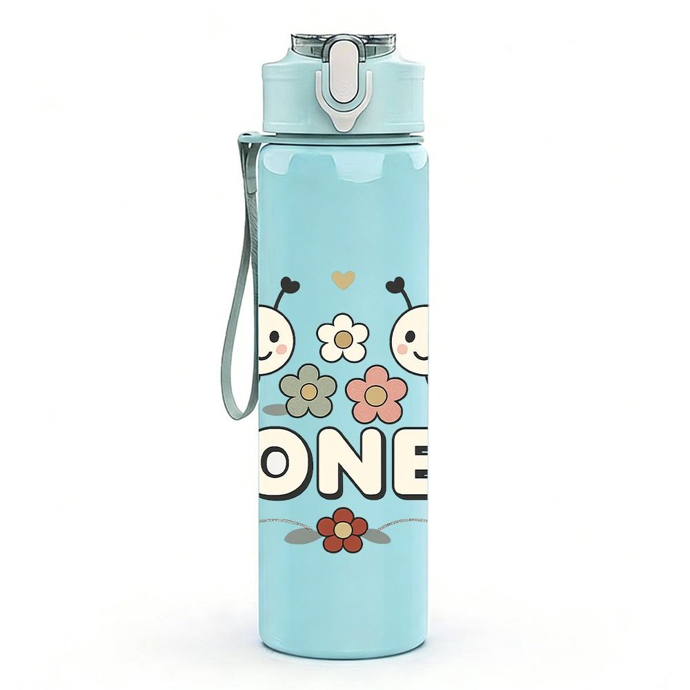 1PC Honey Bee Group Cartoon 750ml Color Plastic Sports Water Bottle Leakproof Flip Straw Lid Suitable for Sports Office Home Use