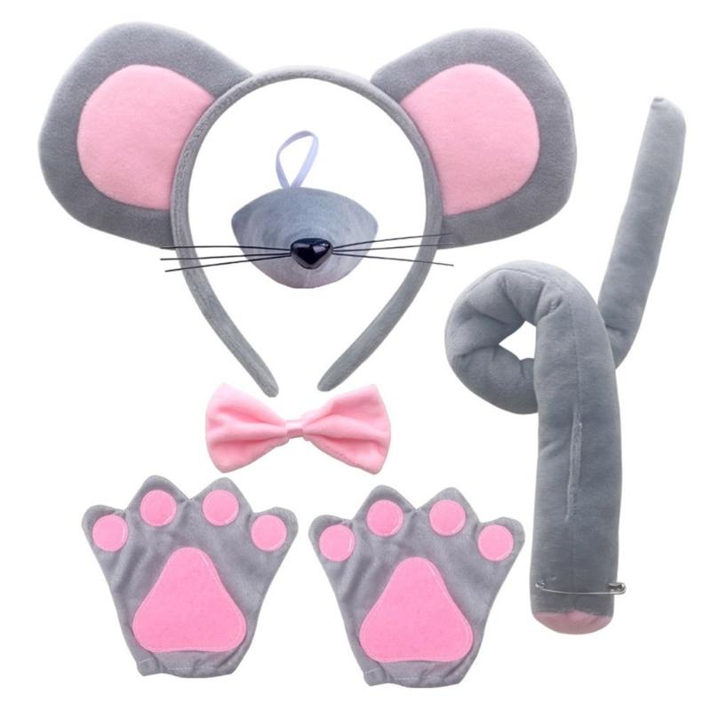 Halloween Mäuse Kostüm Tier Verkleidungssets Enthält Maus Haarband, Schwanz, Nase, Fliege für Kinder Halloween Cosplay Party