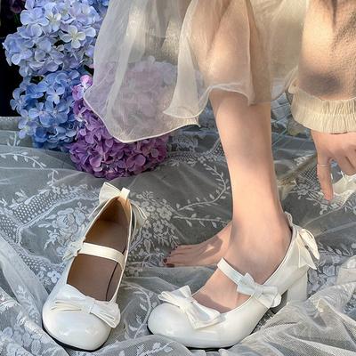 Mode Temperament Britischer Stil Dicke Absätze High Heels Damen 2025 Neu Frühling und Herbst mit Rock Flacher Ausschnitt Mary Jane Kleine Lederschuhe
