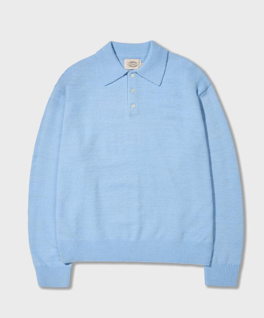 AMFEAST Essential Comfy Long Sleeve Button Polo Knit Blue