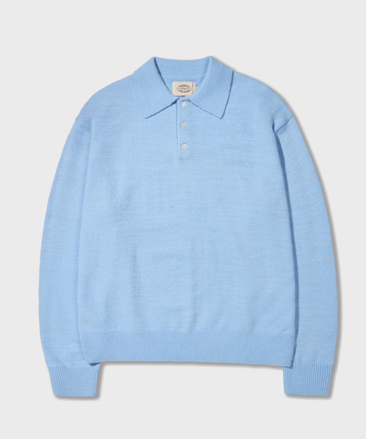 Amphist Essential Comfy Long Sleeve Button Polo Knit Blue Large