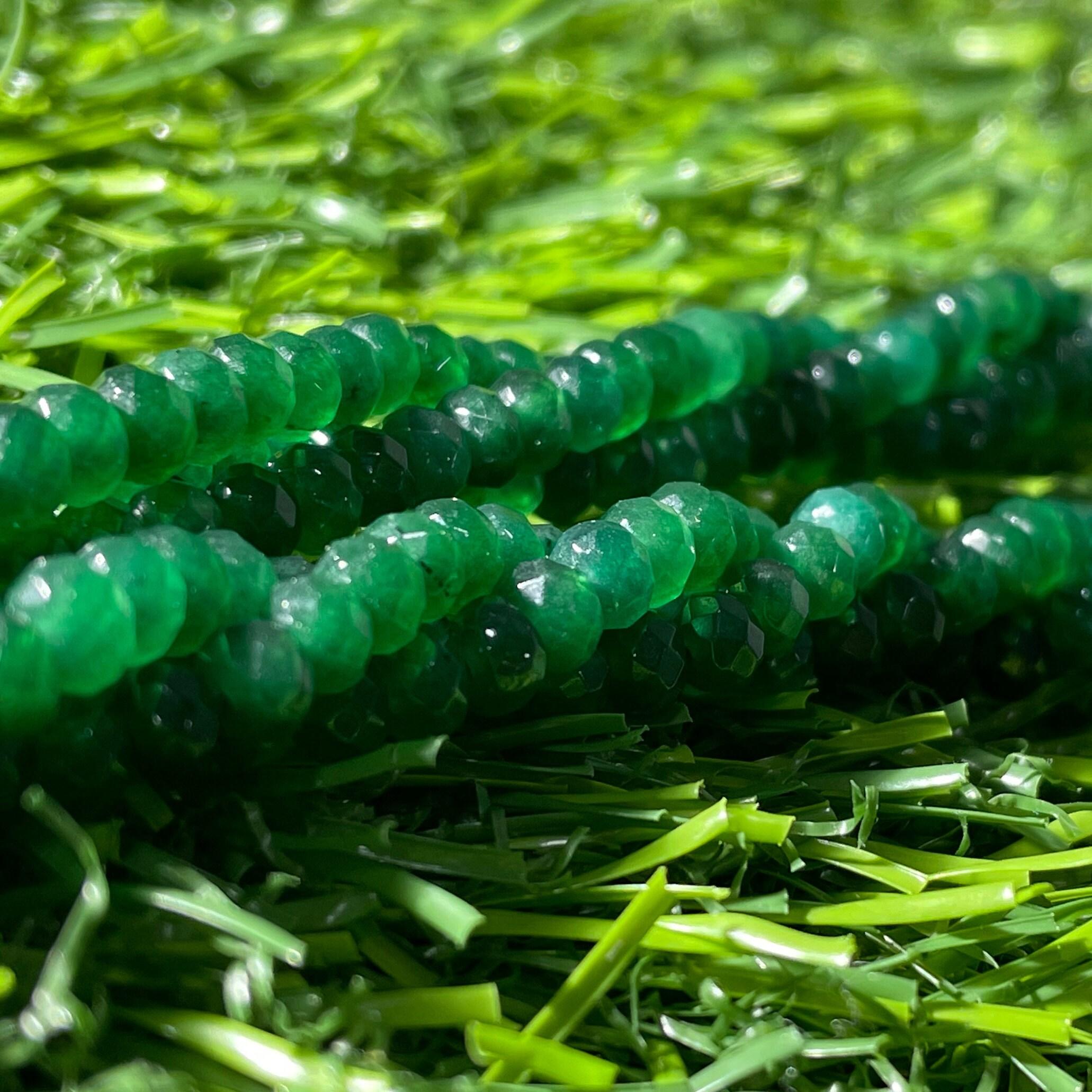 Zambian Emerald Facet Beads: 4mm Round Green Gemstone Jewelry Making 6 Inch