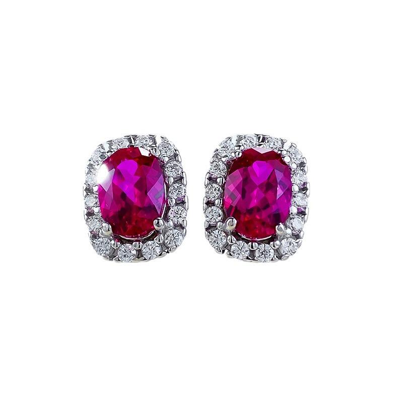 Longlongjin S925 Silver 1 Carat Simulated Ruby Stud Earrings for Women - Simple, Versatile Style