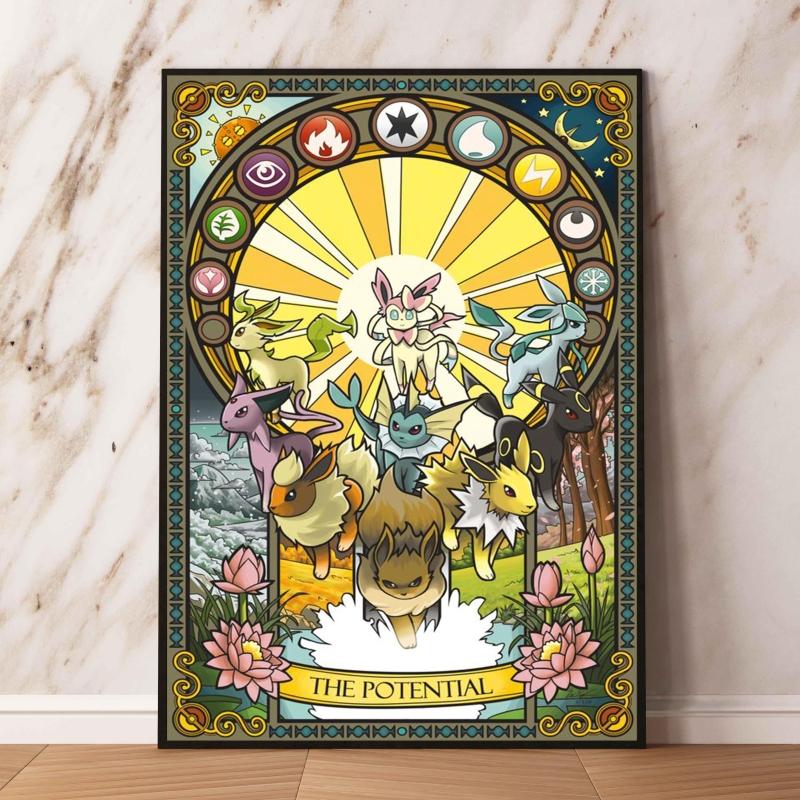 Print on Canvas Pokemon Eeveelution Family Hd Printing Oil Painting with Exquisite Details Home Children's Bedroom Decoration