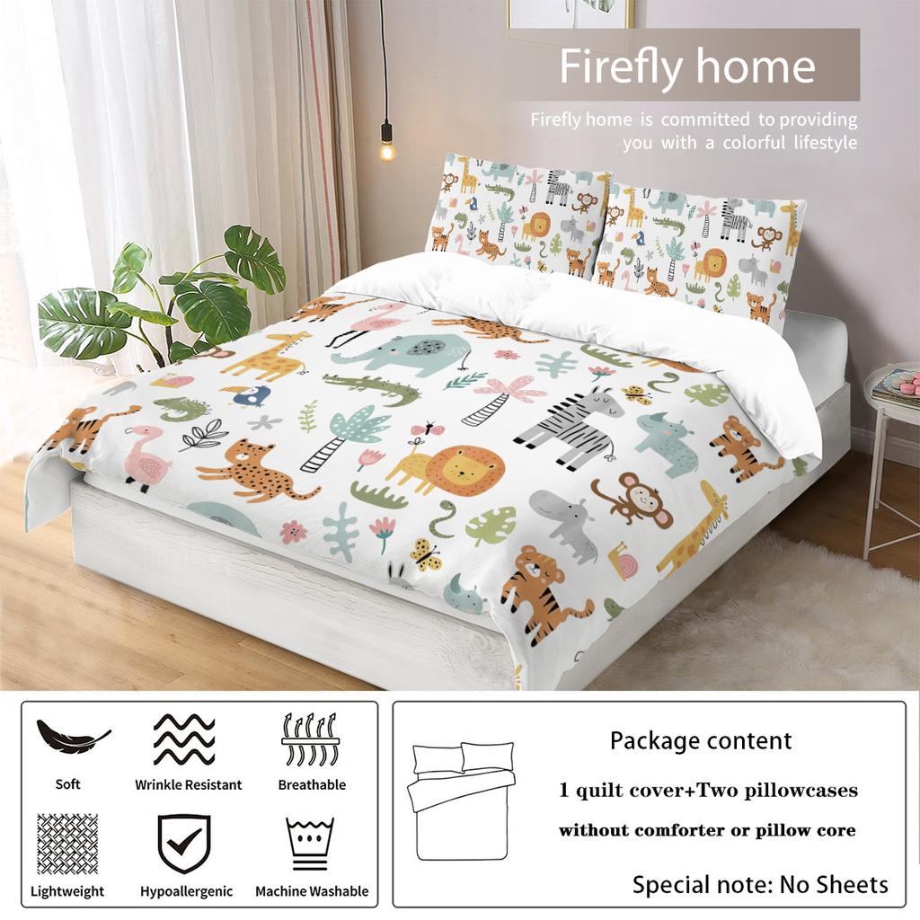 3-piece Down Duvet Cover Set with Cartoon Lion Animal Pattern Print (1 Duvet Cover+2 Pillowcases, No Core) Bedding Set