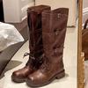 Women's Knee High Boots Vintage Belt Buckle Design Women's Boots Fashion Knight Boot Leather Long Tube Boots Botas Largas Mujer