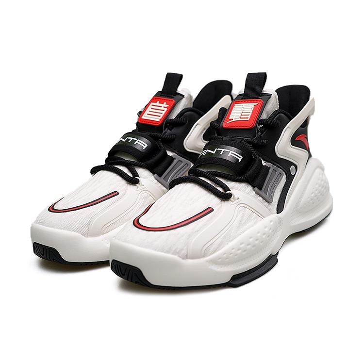 Anta Bastard 2.0 Textile, Synthetic Leather Breathable Mid top Skateboard Shoes Men's Black White Red 112038081-5