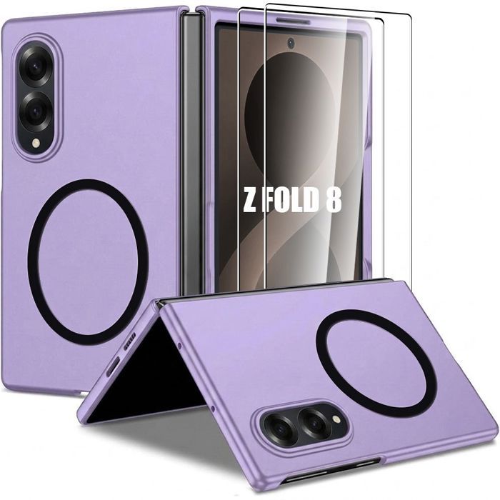 Hülle mit 2 gehärteten Gläsern für Samsung Galaxy Z Fold 8, Hart mit Magnetischem Kreis - Violett
