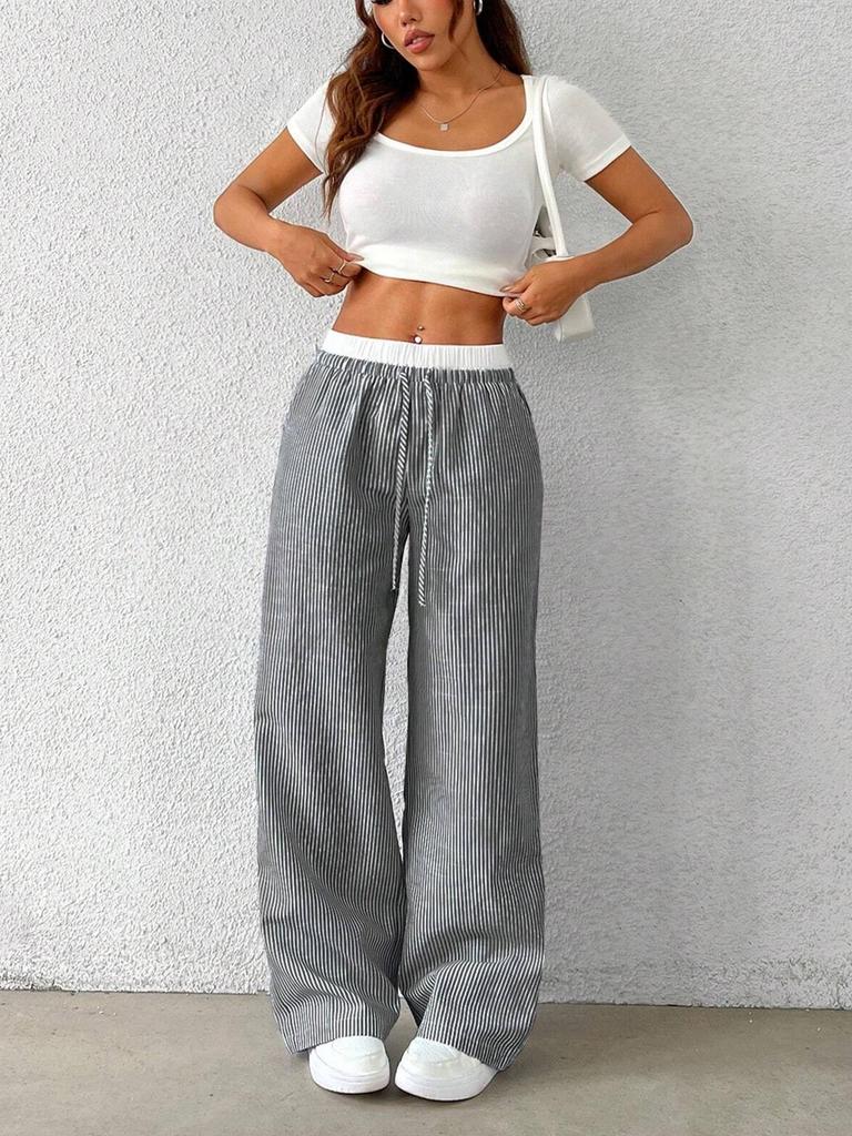 Pantalones Casuales Sueltos de Pierna Ancha a Rayas y Cuadros para Mujer 2025