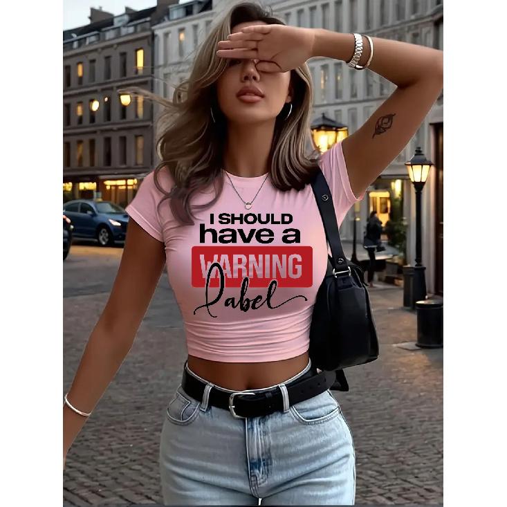 Fashionable and unique text-printed short-sleeve top for everyday street style T Shirt S розовый