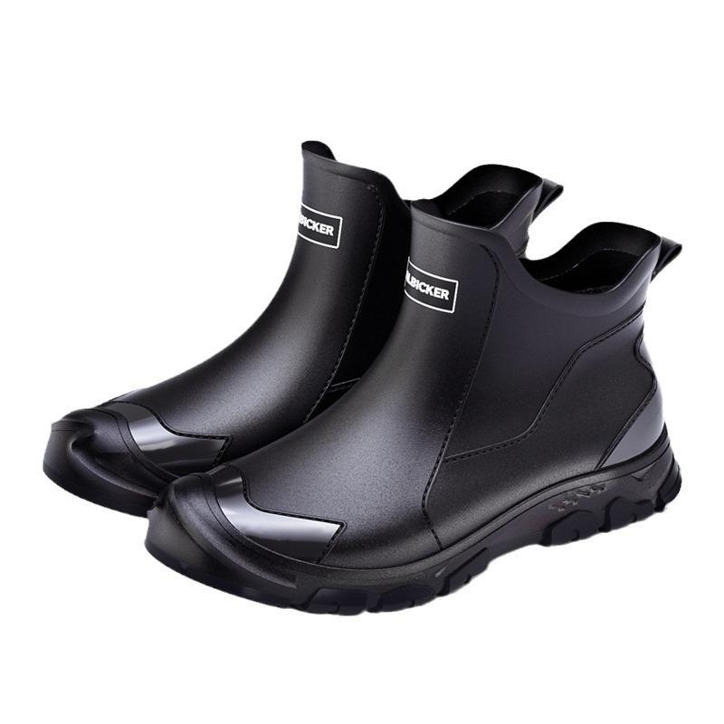 Trendy Men's Rubber Shoes Short Rain Shoes Fashion Classic Black Waterproof Shoes Urban Rain Boots Wading Boots Kitchen Non-slip Water Boots