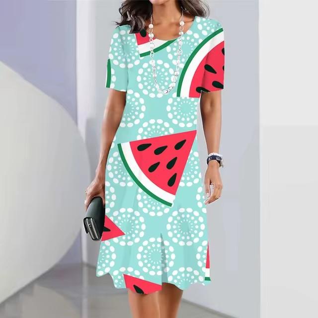 Elegantes Damen-Sommerkleid mit 3D-Geometrie-Streifenmuster, kurzärmelig